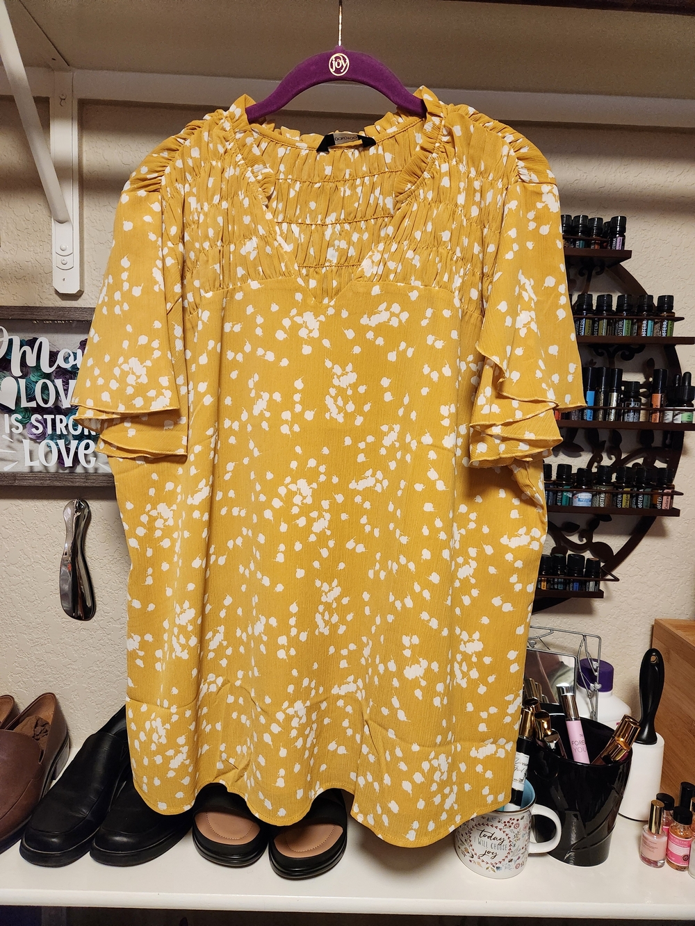 Women's Mustard Yellow Printed Short Sleeve Blouse